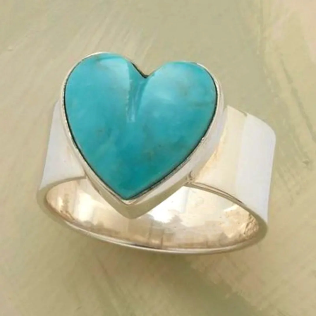 Amora™ | Blue Heart Stone Silver Ring