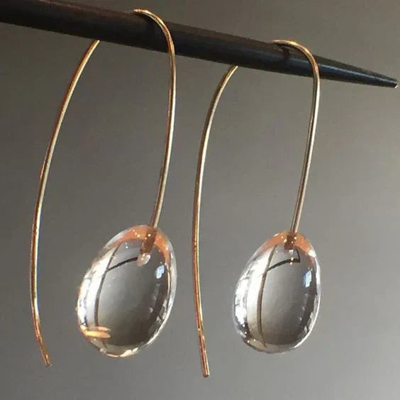 Antique Grey Crystal Drop Earrings | Gold