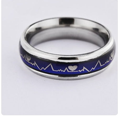 Korean Style ECG Couple Ring Stainless Steel Heartbeat Men And Women Couple Rings Titanium Steel Temperature Change Ring