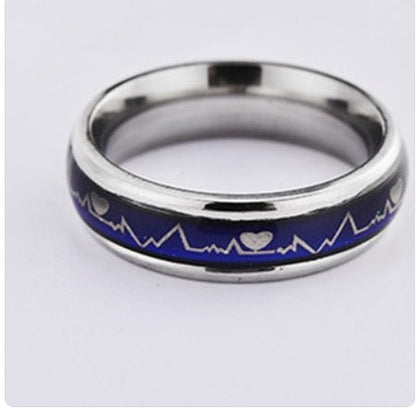 Korean Style ECG Couple Ring Stainless Steel Heartbeat Men And Women Couple Rings Titanium Steel Temperature Change Ring