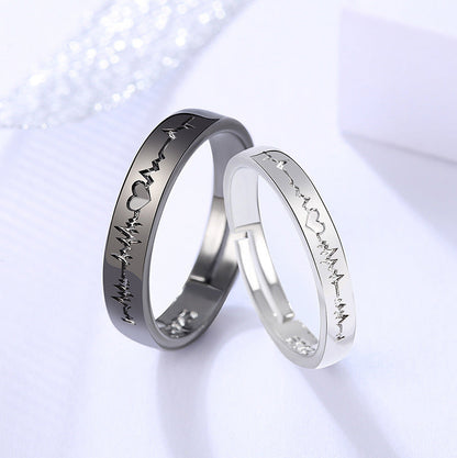 Couple Ring Couple Rings Lettering Black And White ECG Mouth Pair Men And Women Korean Style Student Minimalist Girlfriends