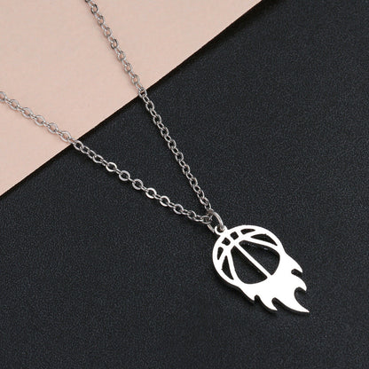 Round Fire Basketball Pendant Necklace For Women