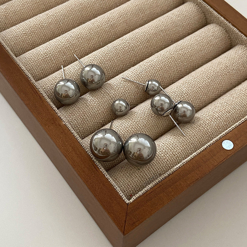 Simple Design Gray Pearl Stud Earrings For Women