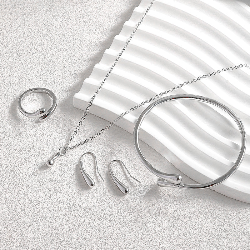 Water Drop Suit Simple Daily Fashion Necklace Earrings Bracelet Ring Suit