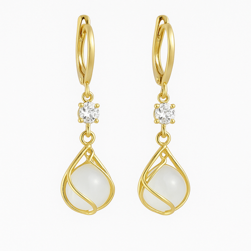 Aurelia™ | Women's White Opal Dangle Gold Earrings