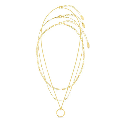 Open Circle Three Row Necklace | White Gold