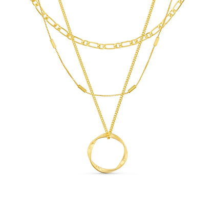 Open Circle Three Row Necklace | White Gold