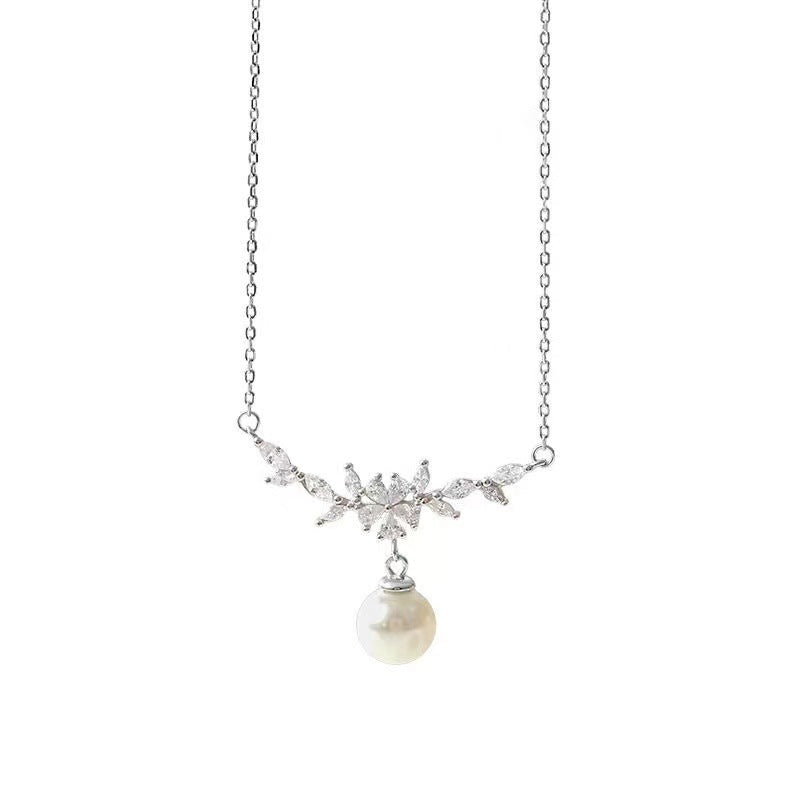 Single Small Pearl Zircon Necklace For Women