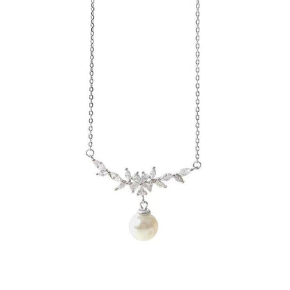 Single Small Pearl Zircon Necklace For Women