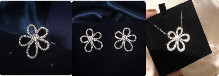 S925 Sterling Silver Five Petal Jewellery Set