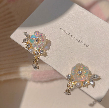 Sterling Silver Needle Rhinestone Earrings For Women New Niche Temperament Simple Flower Elegant Ear Studs Earrings