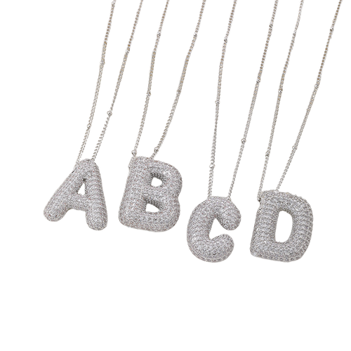 Bubble letter initial necklace set | White Gold