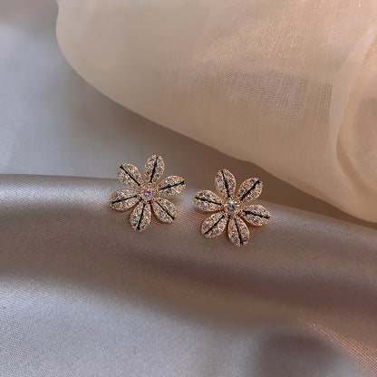 Drip Glazed Earrings Petals Rhinestone Elegant Earrings For Women