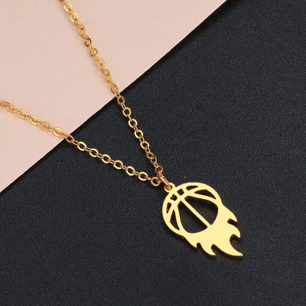Round Fire Basketball Pendant Necklace For Women