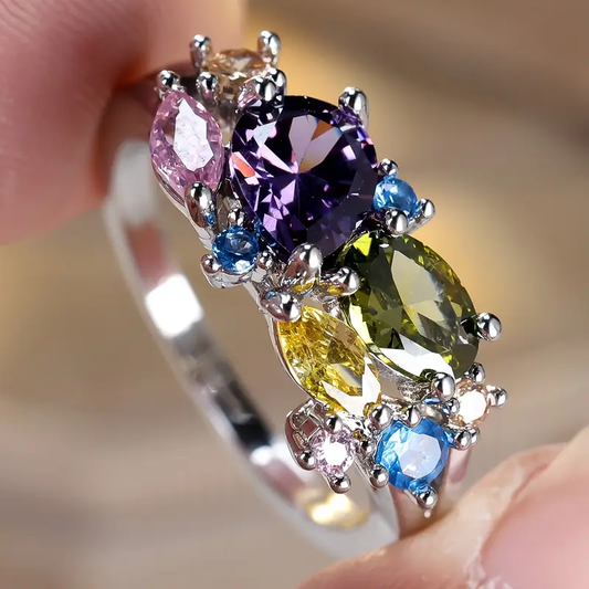 Alannah™ | Vintage Silver Ring with Colorful Crystals
